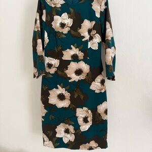 Banana Republic magnolia Teal and Cream Floral 3/4 Sleeve Dress